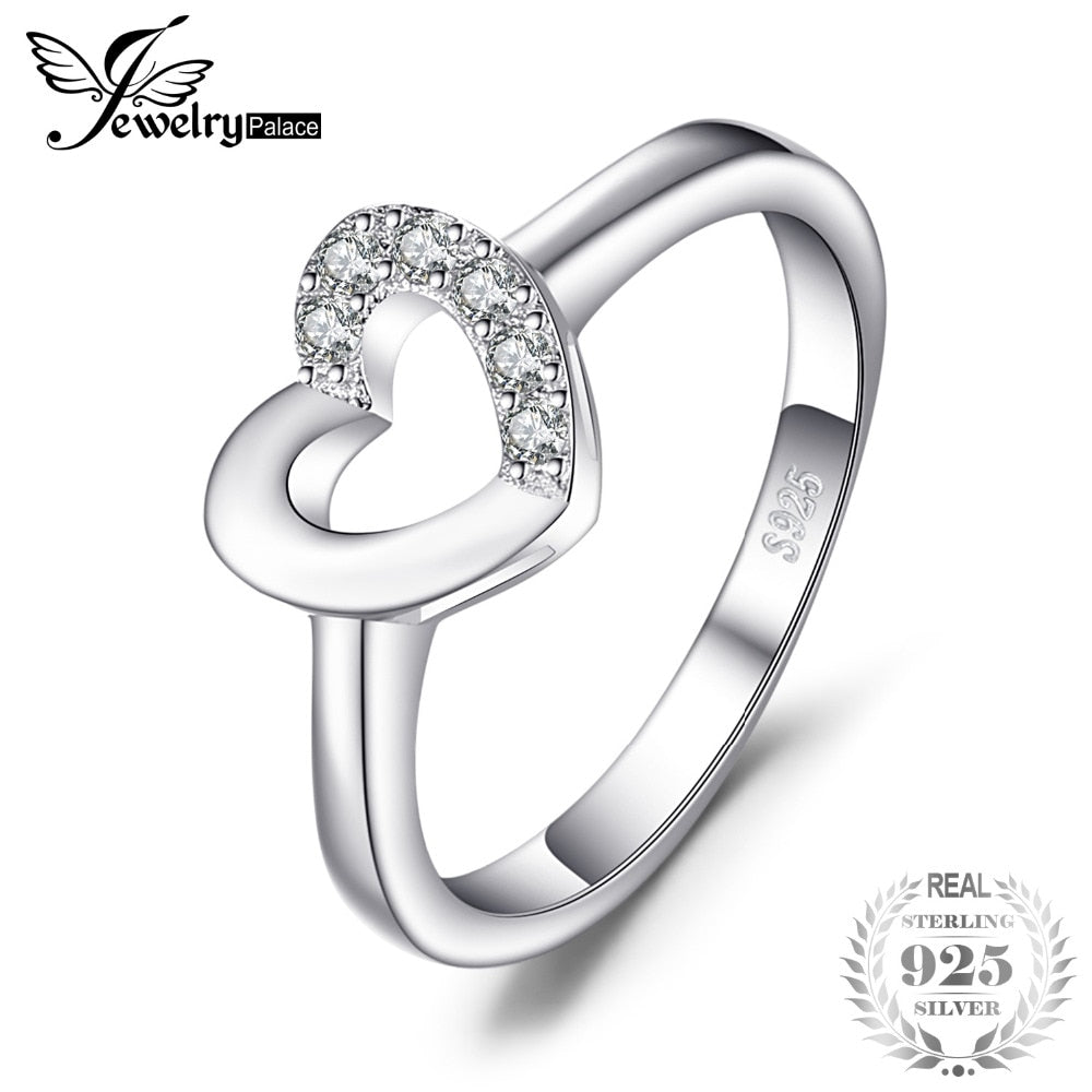 JewelryPalace Cubic Zirconia Love Heart Wedding Engagement Ring 925 Sterling Silver Anniversary Gift For Women Girl Fine Jewelry