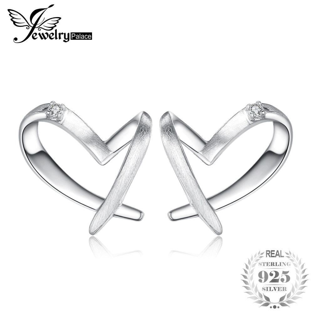 JewelryPalace Heart Wire Drawing Process Cubic Zirconia Stud Earrings 925 Sterling Silver Special Gift FineJewelry birthday gift
