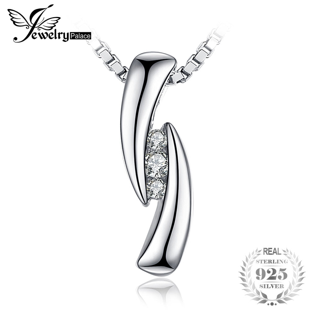 JewelryPalace 0.03ct Cubic Zirconia 3 stones Pendant Real 925 Sterling Silver Fashion Jewelry For Women Not Include A Chain