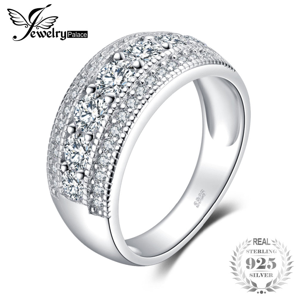 JewelryPalace Fashion 1.3ct Round Cocktail Band Ring Genuine 925 Sterling Silver Jewelry For Women Fashion Ring