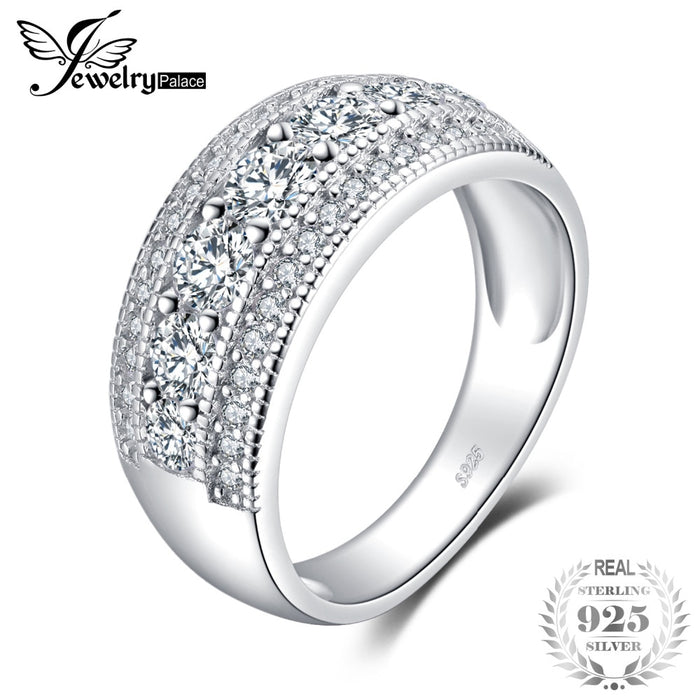 JewelryPalace Fashion 1.3ct Round Cocktail Band Ring Genuine 925 Sterling Silver Jewelry For Women Fashion Ring