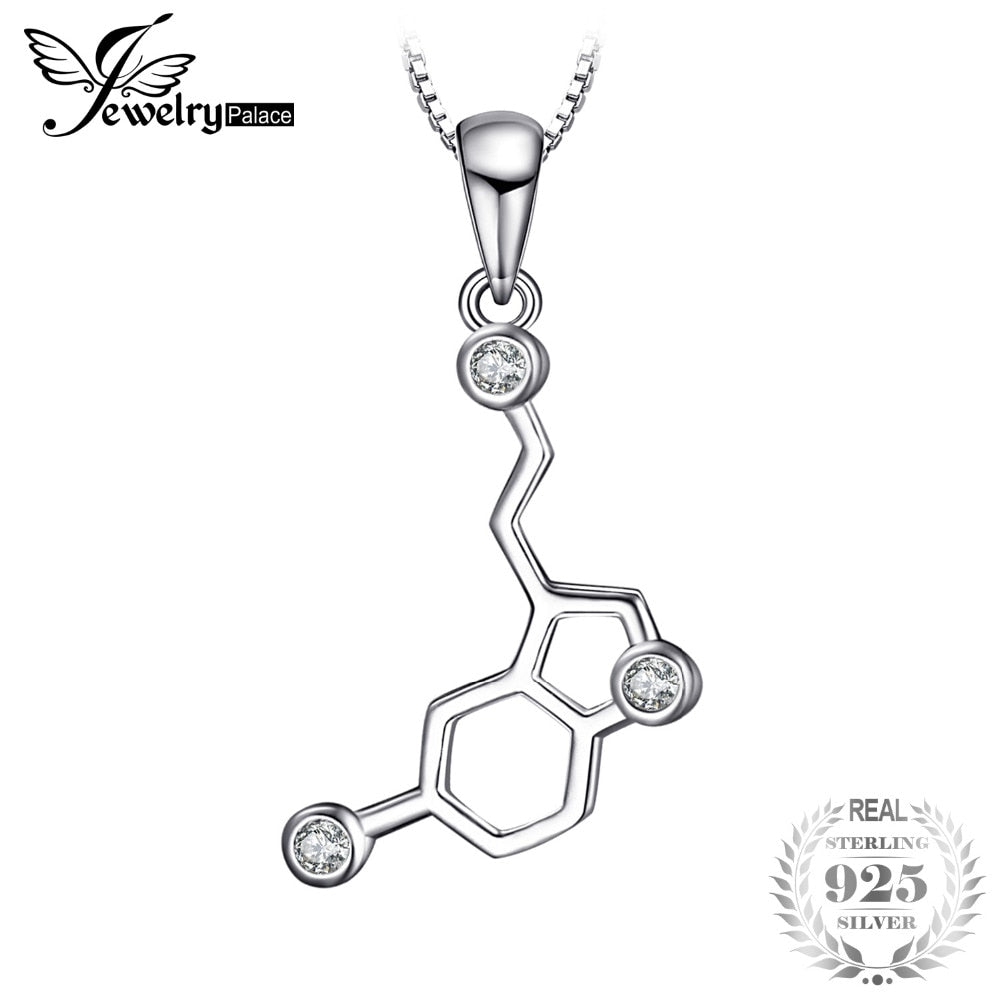 JewelryPalace Serotonin Molecule 0.2ct Cubic Zirconia Pendant Necklace 925 Sterling Silver 18 Inches Box Chain Gifts For Women