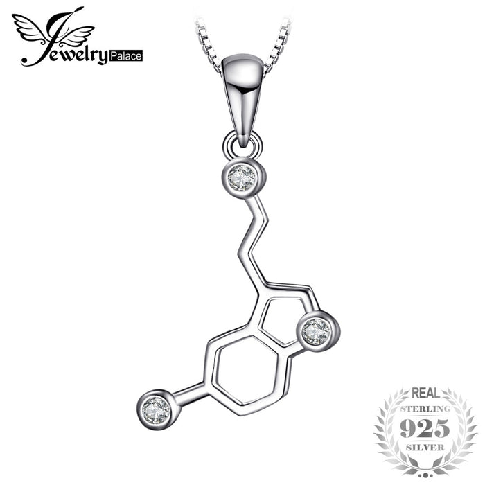 JewelryPalace Serotonin Molecule 0.2ct Cubic Zirconia Pendant Necklace 925 Sterling Silver 18 Inches Box Chain Gifts For Women