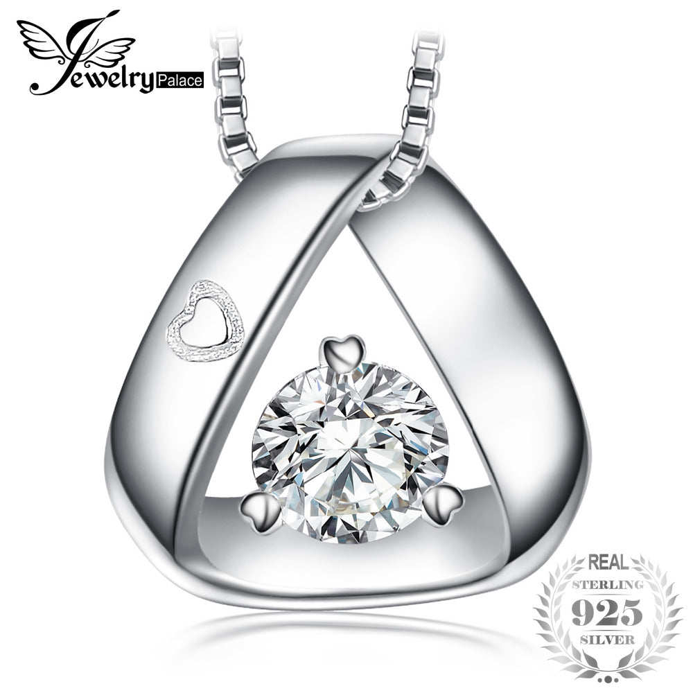 JewelryPalace 925 Sterling Silver Triangle Engraved Heart 0.3ct Cubic Zirconia Pendant Necklace 45 cm Box Chain Gift For Her