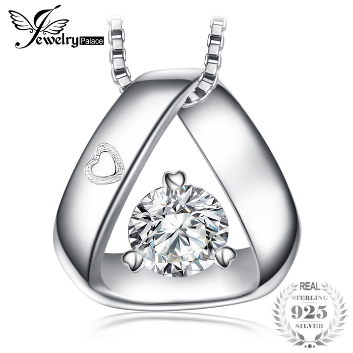 JewelryPalace 925 Sterling Silver Triangle Engraved Heart 0.3ct Cubic Zirconia Pendant Necklace 45 cm Box Chain Gift For Her