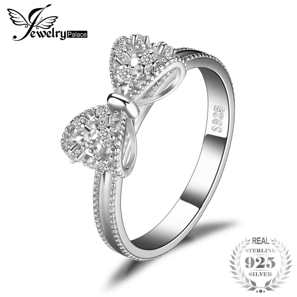 JewelryPalace Bow Anniversary Wedding Ring For Women Soild 925 Sterling Silver Jewelry For Girl Party Friend Gift