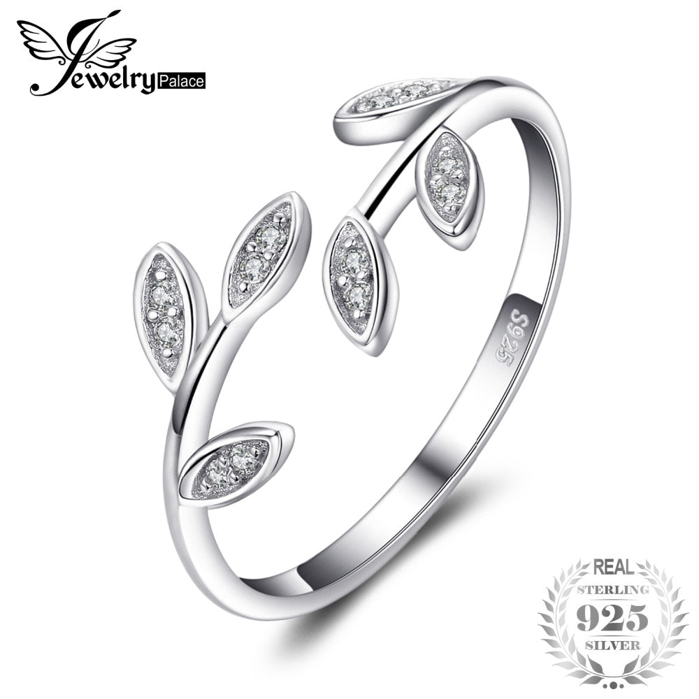 JewelryPalace Olive Leaf Cubic Zirconia Adjustable 925 Sterling Silver Open Ring Beautiful For Woman 2018 New Hot As Gifts