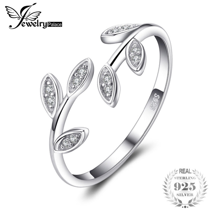 JewelryPalace Olive Leaf Cubic Zirconia Adjustable 925 Sterling Silver Open Ring Beautiful For Woman 2018 New Hot As Gifts