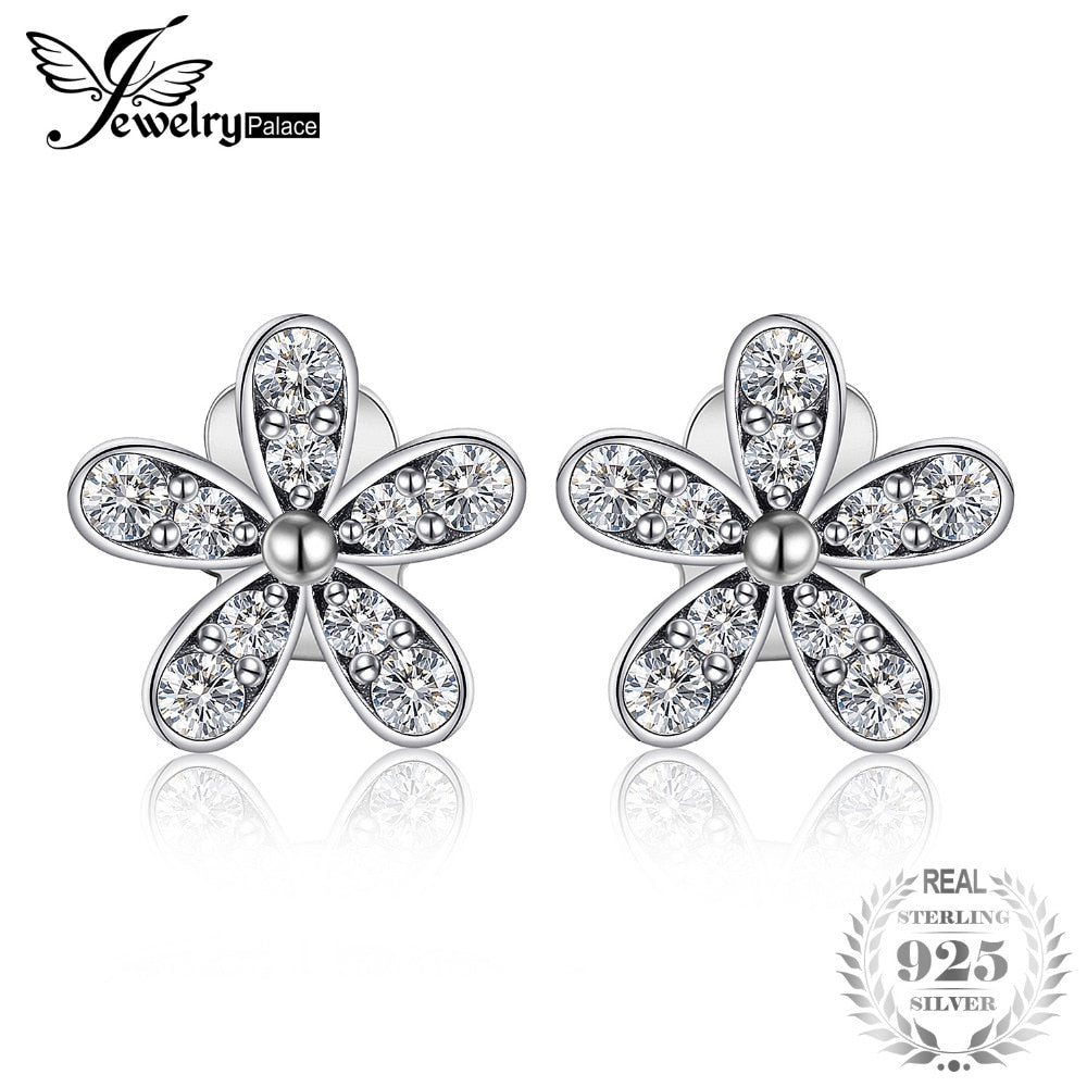 Jewelrypalace 925 Sterling Silver Earrings Cubic Zirconia Stud Earrings Unique Design Fashion Jewelry Dazzling Daisy Gifts New