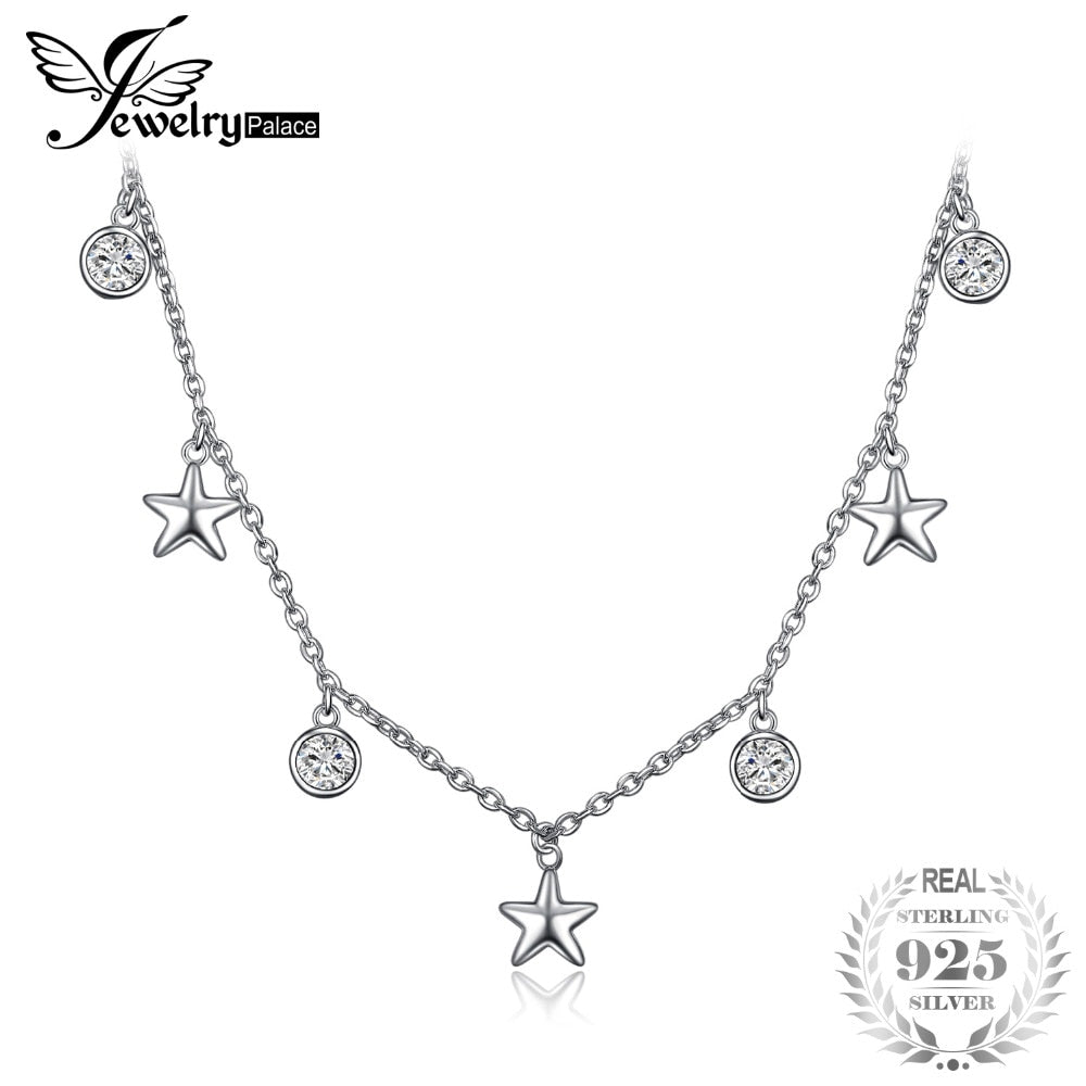 JewelryPalace Starry Night 1.2ct Cubic Zirconia Chocker Star Necklace 925 Sterling Silver Gift For Women Or Girl
