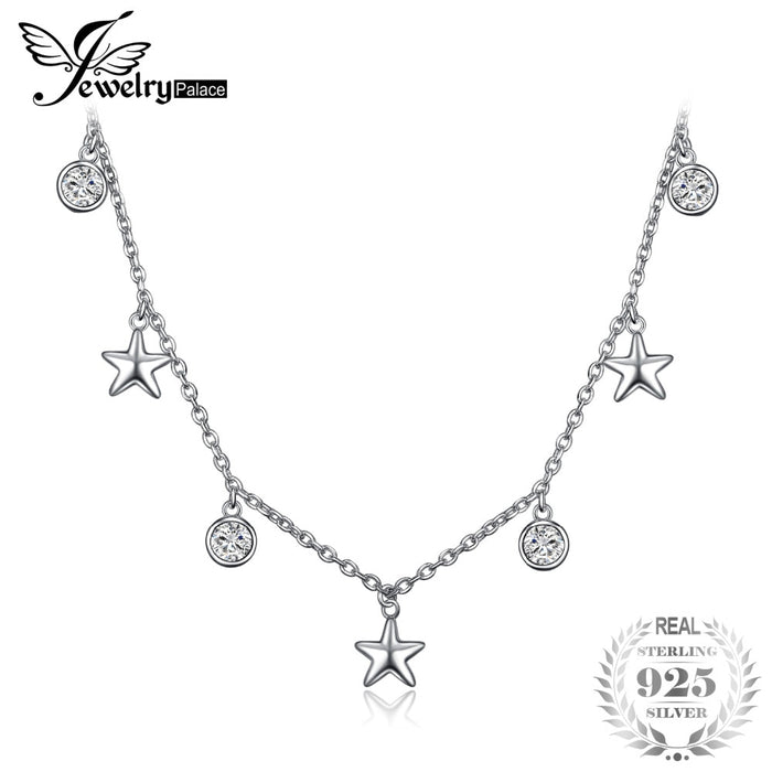 JewelryPalace Starry Night 1.2ct Cubic Zirconia Chocker Star Necklace 925 Sterling Silver Gift For Women Or Girl