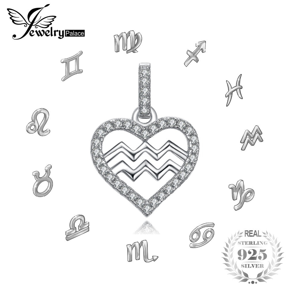 JewelryPalace Zodiac Constellation Heart Love Cubic Zirconia Necklace 925 Sterling Silver Gift Not Include A Chain
