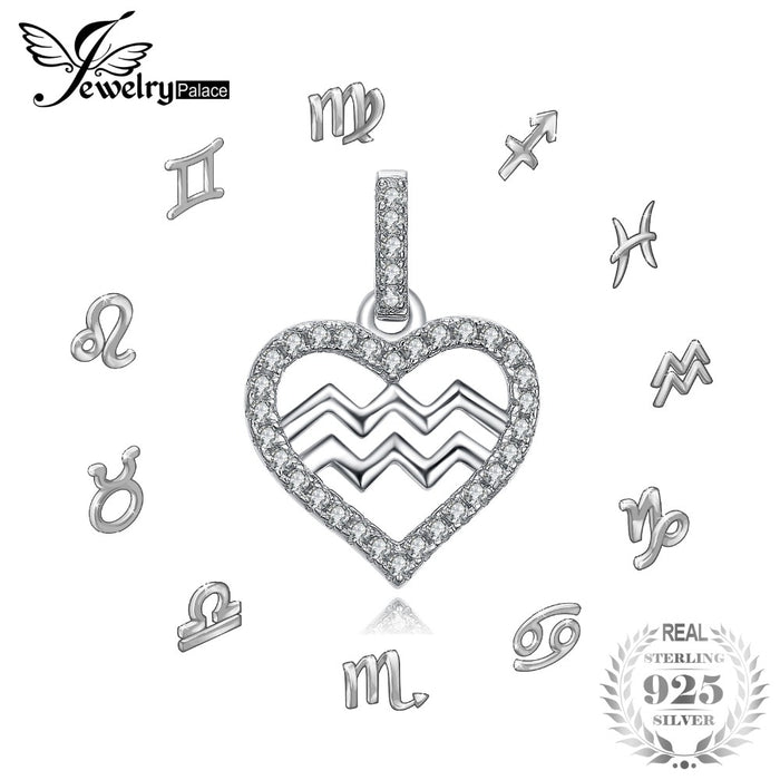 JewelryPalace Zodiac Constellation Heart Love Cubic Zirconia Necklace 925 Sterling Silver Gift Not Include A Chain
