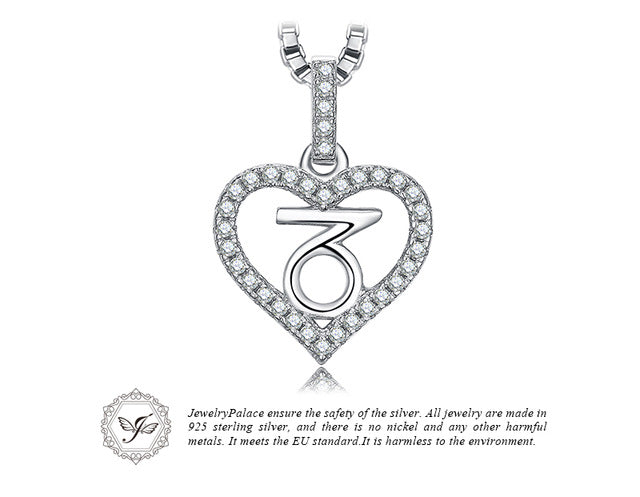 JewelryPalace Zodiac Constellation Heart Love Cubic Zirconia Necklace 925 Sterling Silver Gift Not Include A Chain