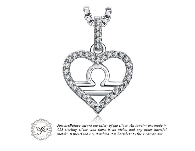 JewelryPalace Zodiac Constellation Heart Love Cubic Zirconia Necklace 925 Sterling Silver Gift Not Include A Chain