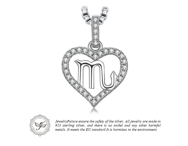 JewelryPalace Zodiac Constellation Heart Love Cubic Zirconia Necklace 925 Sterling Silver Gift Not Include A Chain