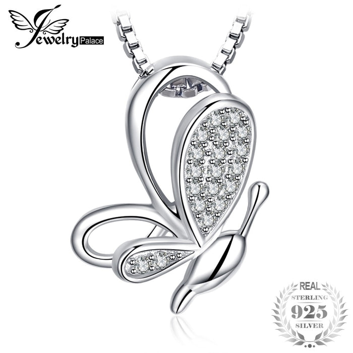 JewelryPalace Cubic Zirconia Side Pose Butterfly Pendants For Women 925 Sterling Silver 45cm Fine Jewelry Not Include the Chain