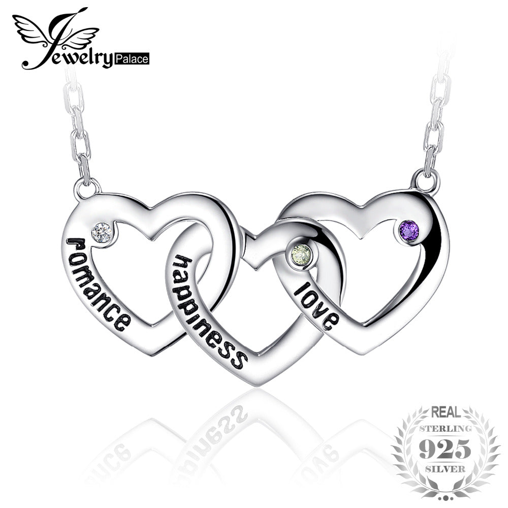 JewelryPalace Amethyst Peridot Sky Blue Topaz Romance Happiness And Love Triple Hearts Collar Necklace 925 Sterling Silver 45cm