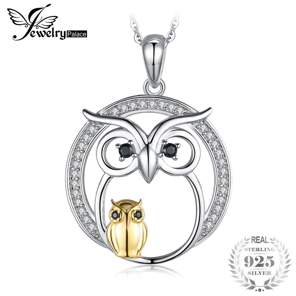 JewelyPalace Genuine Black Spinel Wisdom Guidance Owl Family Pendant 925 Sterling Silver Fine Jewelry Not Include the Chain