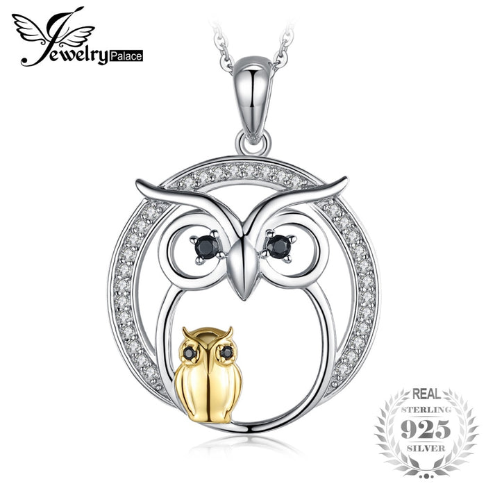 JewelyPalace Genuine Black Spinel Wisdom Guidance Owl Family Pendant 925 Sterling Silver Fine Jewelry Not Include the Chain